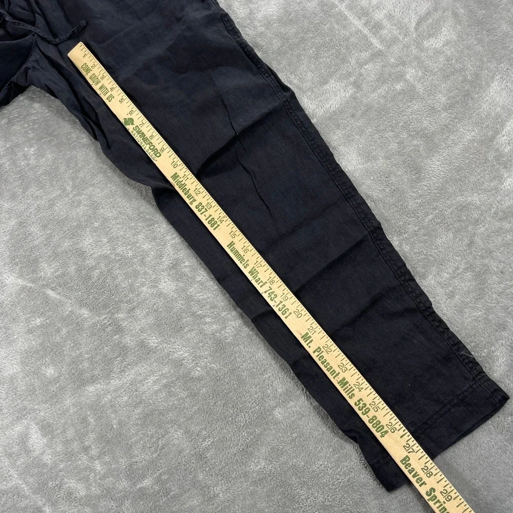 H&M Linen Blend Pants Women‎ Size M Black Drawstring Elastic Waist Tapered Leg
